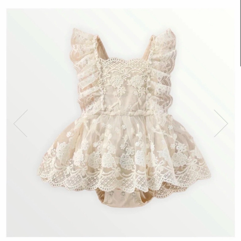 Bodoke Kids Boutique Octavia Lace Romper Dress Natural Ivory Size 90, 12-18m